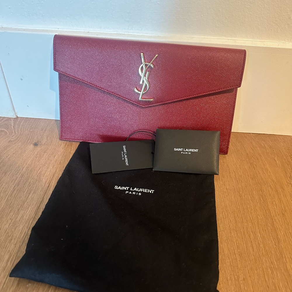 Maroon YSL clutch